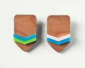 Chevron wood and plastic Navajo inspired Brooch