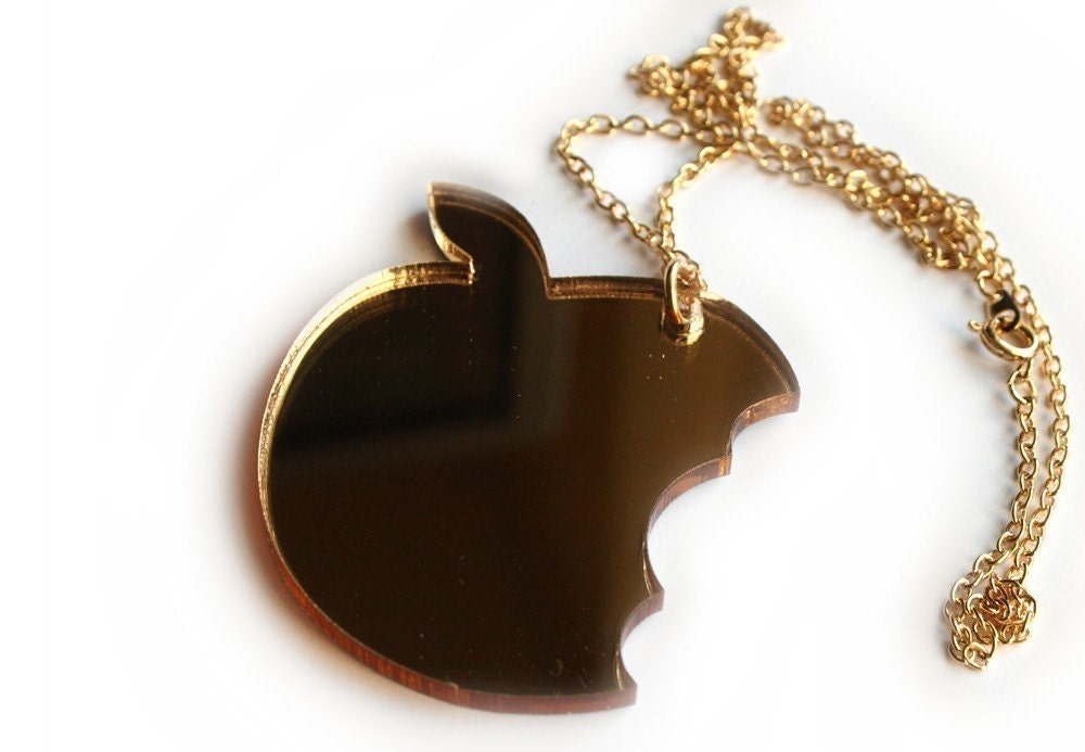 SALE Golden Apple Necklace Bite acrylic gold mirror laser cut snow white