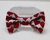 Dog or Cat Bow Tie:White with Red Hearts All Sizes