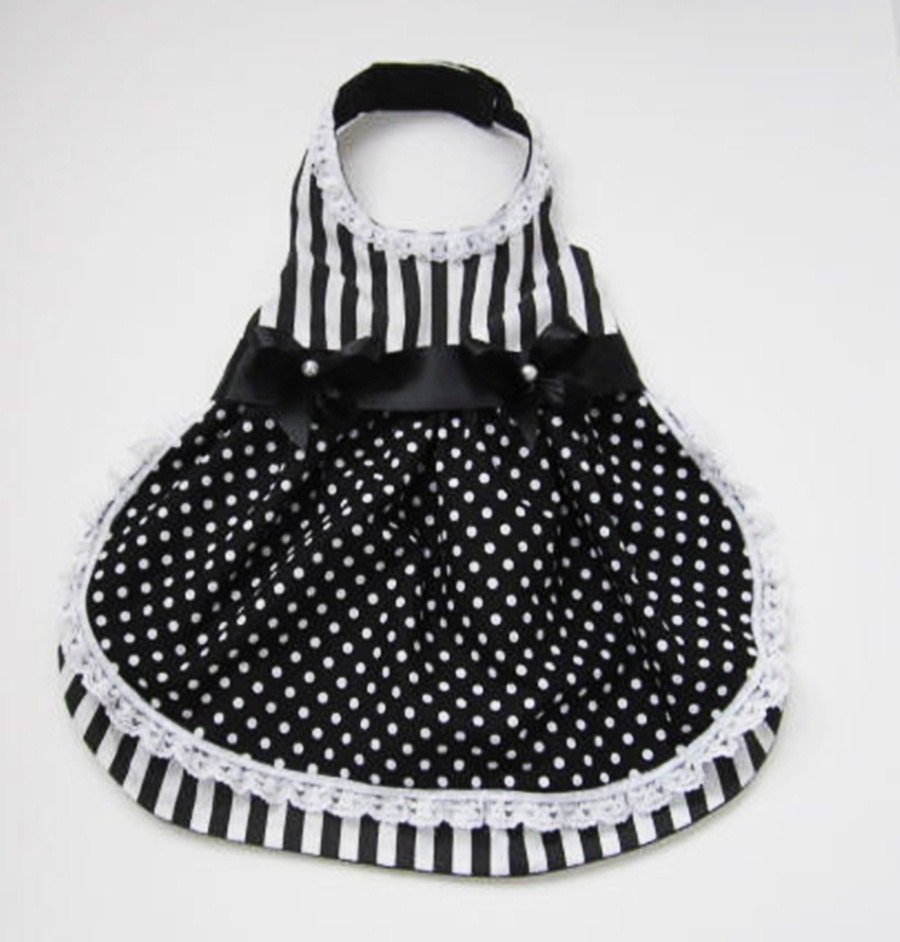 Dog Dress: Fancy Black and White Stripes and Polka Dots miascloset Handmade