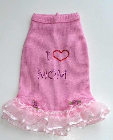 I Love Mom Dog Dress in Pink.
