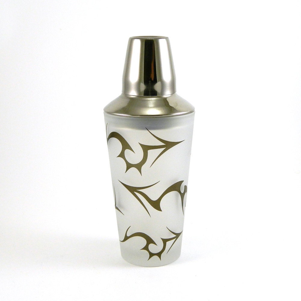Cocktail Shaker - Tribal Arrows - Black Frost - Custom Painted and Etched Glass
