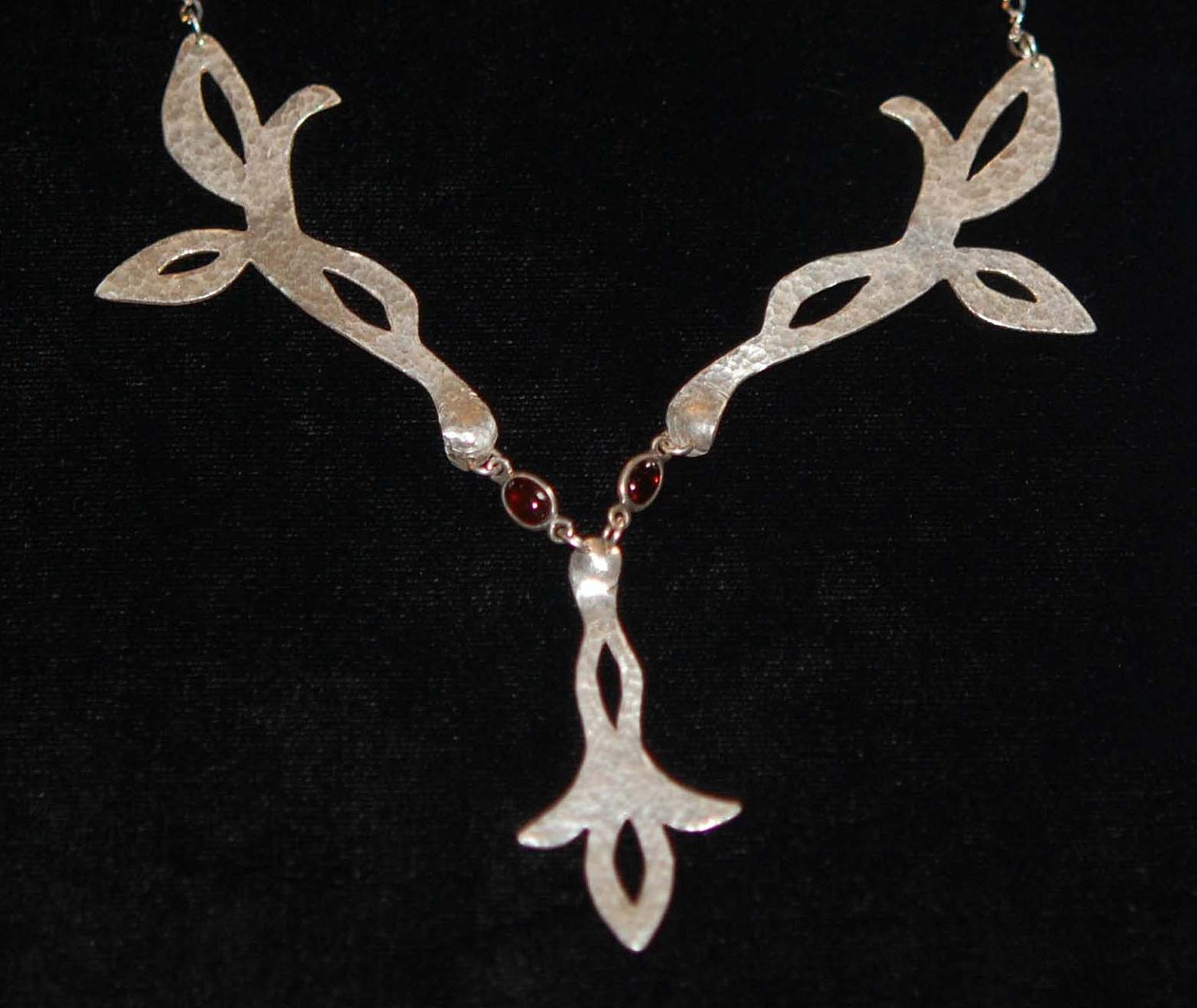 New Nouveau Sterling Silver and Czech Garnet Necklace