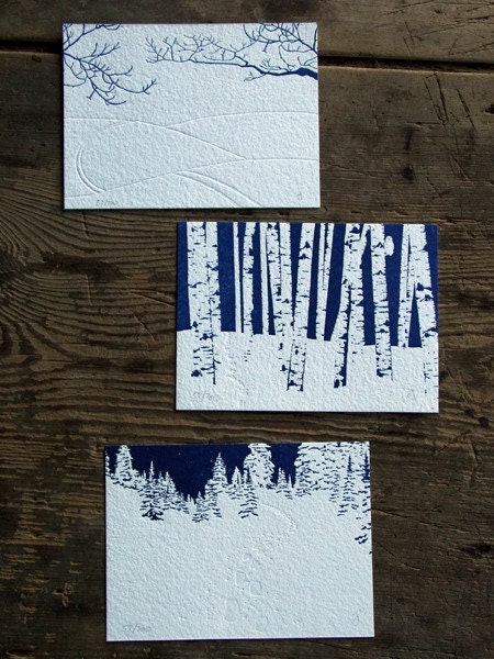 SNOW IS IN THE AIR - Set of 3 Limited Edition Letterpress  Art Prints