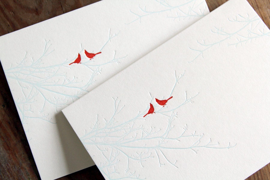 Red Birds: Letterpress Folded Cards & Envelopes (Set of 6)