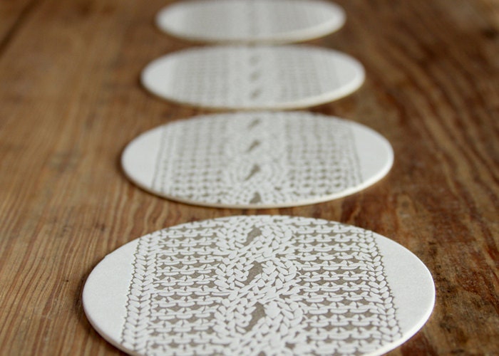 Cable Knit in Silver Grey: Letterpress Coasters (set of 4)
