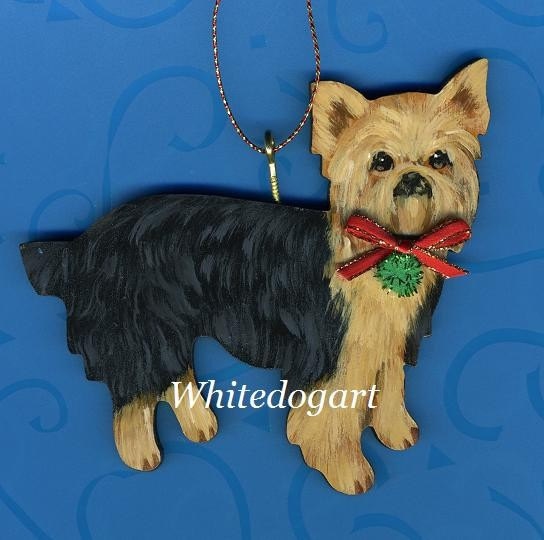 Puppy Cut Yorkshire Terrier Christmas Ornament by whitedogart