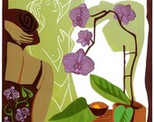 BLOOMING ORCHIDS linocut