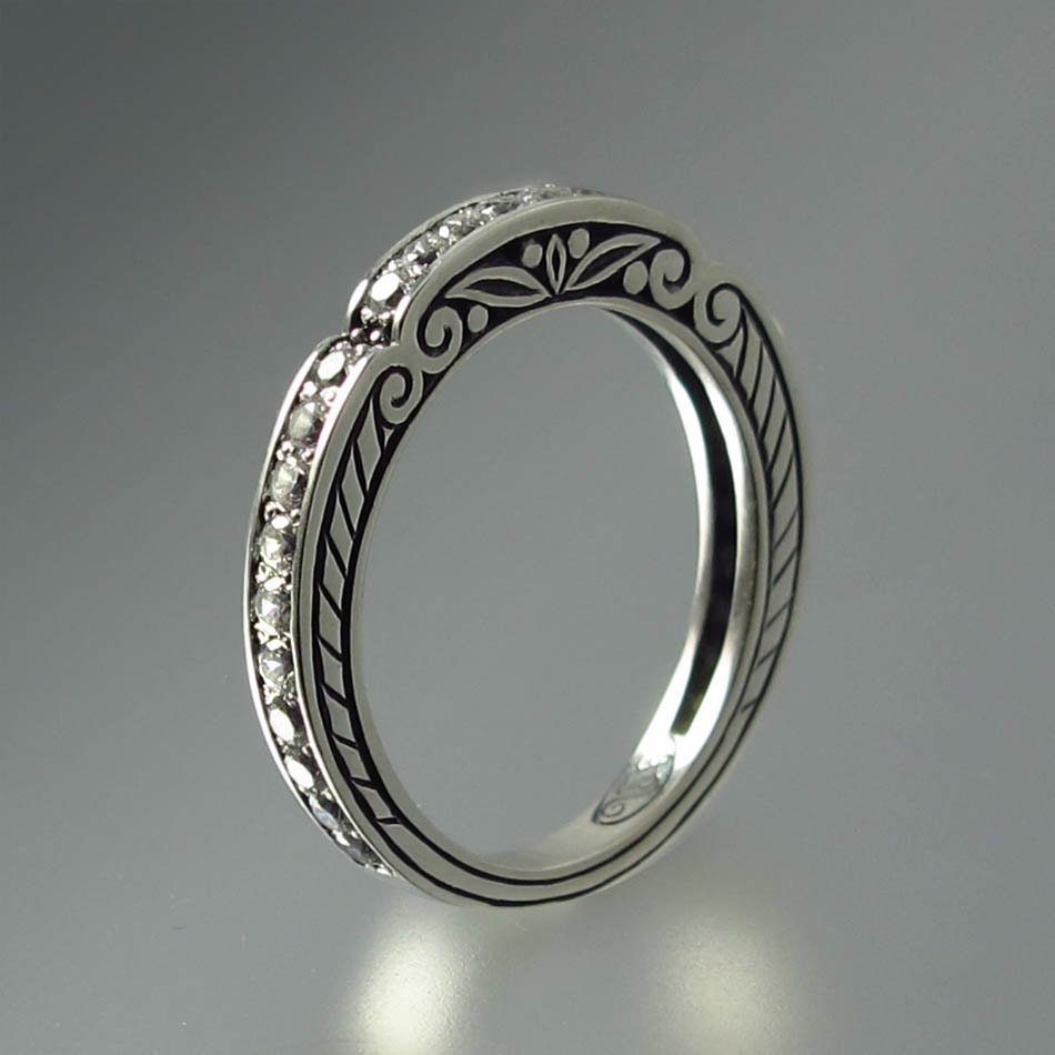 CARYATID wedding band in sterling silver with white sapphires