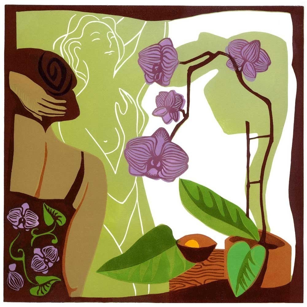 BLOOMING ORCHIDS linocut