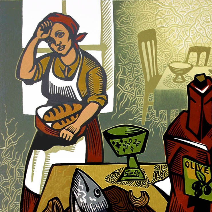 SUPPER AT MARTHA'S linocut