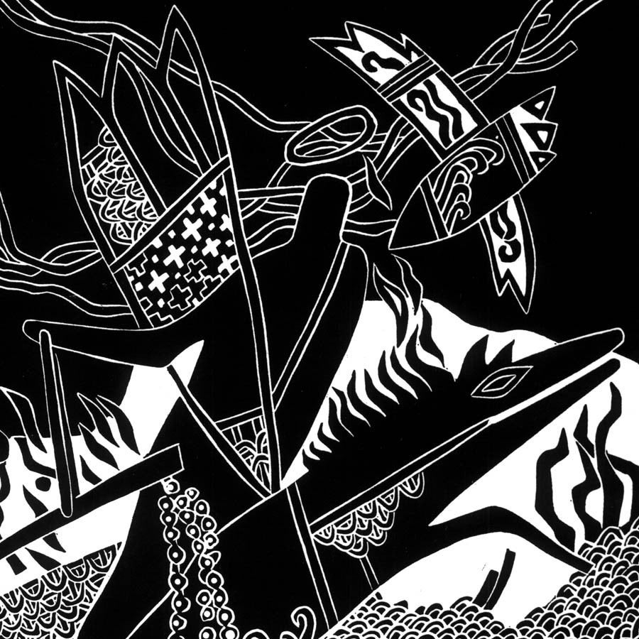 THE BLACK HORSE Apocalypse linocut