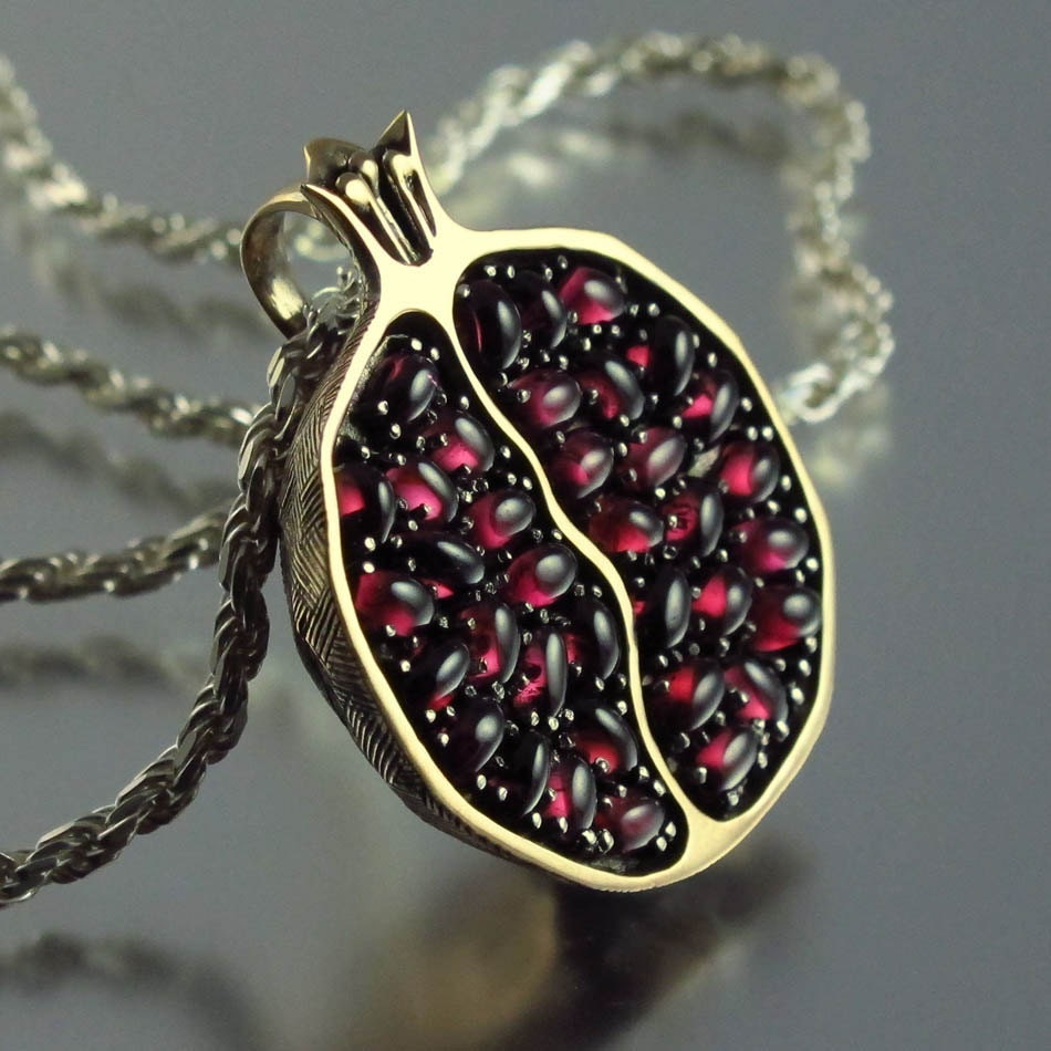 JUICY POMEGRANATE bronze and silver garnet pendant RESERVED for Sophia - 1st payment