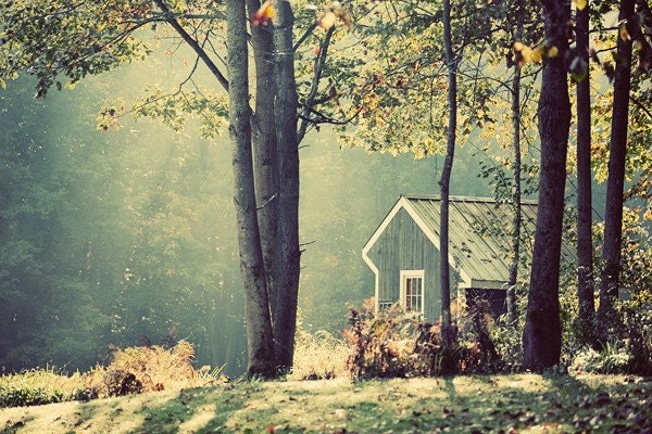 a house on a hill - morning landscape photography - dreamy sunburst - ethereal, calm, peaceful - tree
