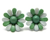 FUNKY FLOWER EARRINGS in green and blue on surgical stainless steel posts