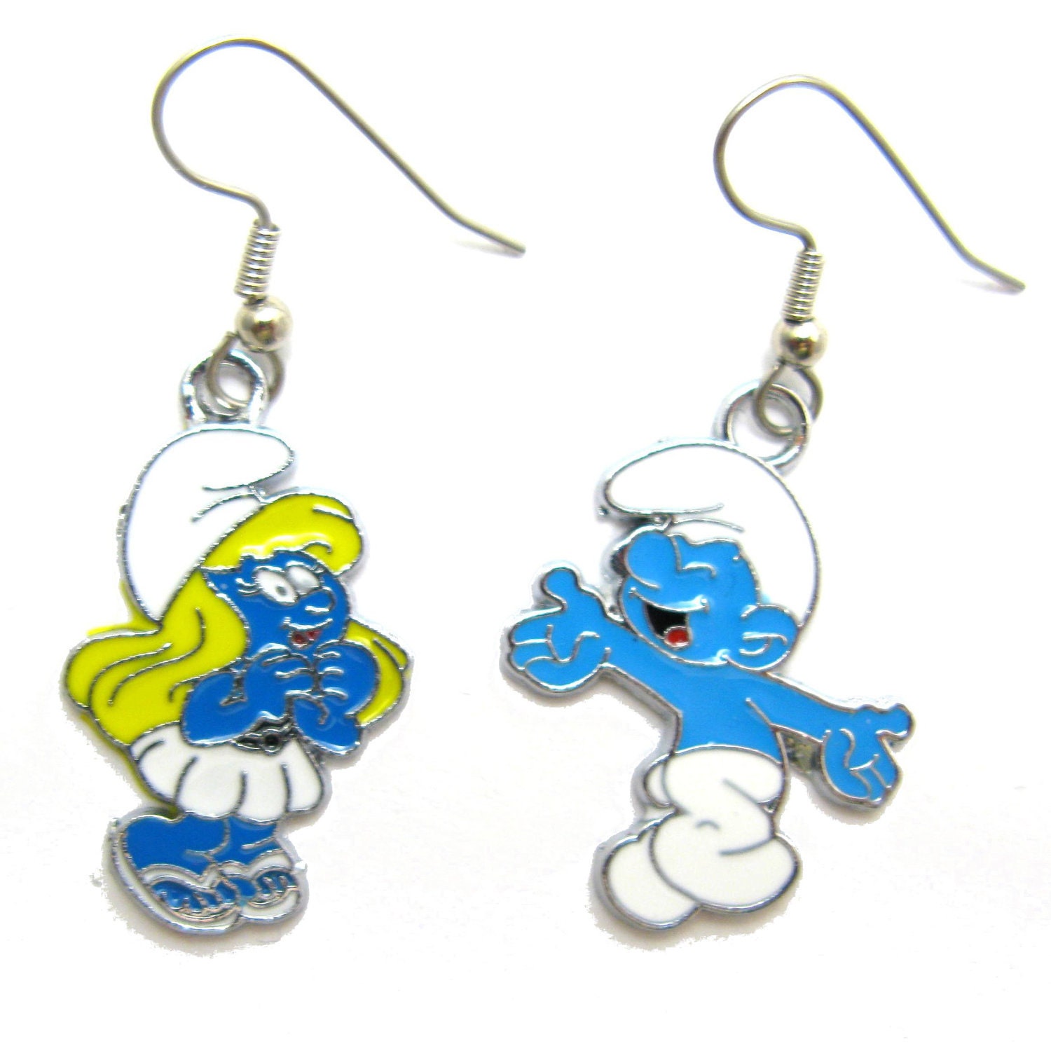 Smurf and Smurfette Earrings on surgical stainless steel hooks