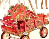 Cards - Red Wagon, set of 4 - FREE Shipping in USA