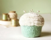 Pincushion - Felted Cupcake in Vanilla Mint