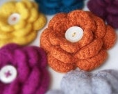 Pin - Crocheted Felted Flower, Pumpkin