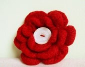 Pin - Crocheted Felted Flower in Red
