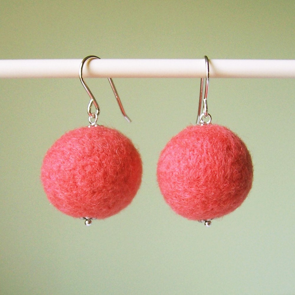 Earrings - Coral Felted Beads