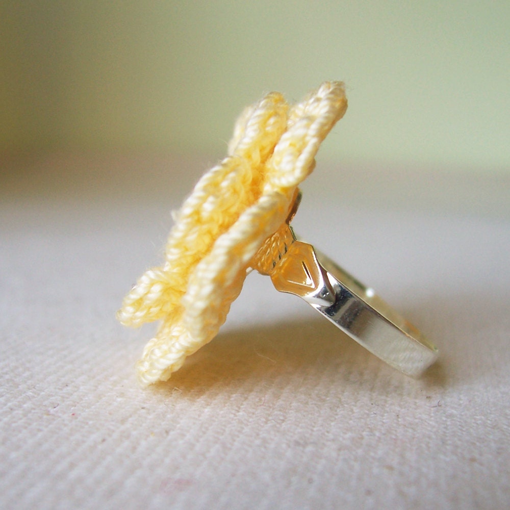 Ring - Yellow Crochet Flower