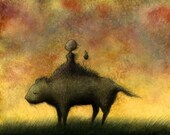 Across the Field 5x7 fine art giclee print reproduction of an original watercolor and ink illustration
