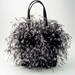 feather handbag, black cocktail bag, evening purse
