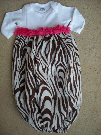 Custom size Boutique Baby layette gown zebra pink brown wholesale sale zoo girl etsy