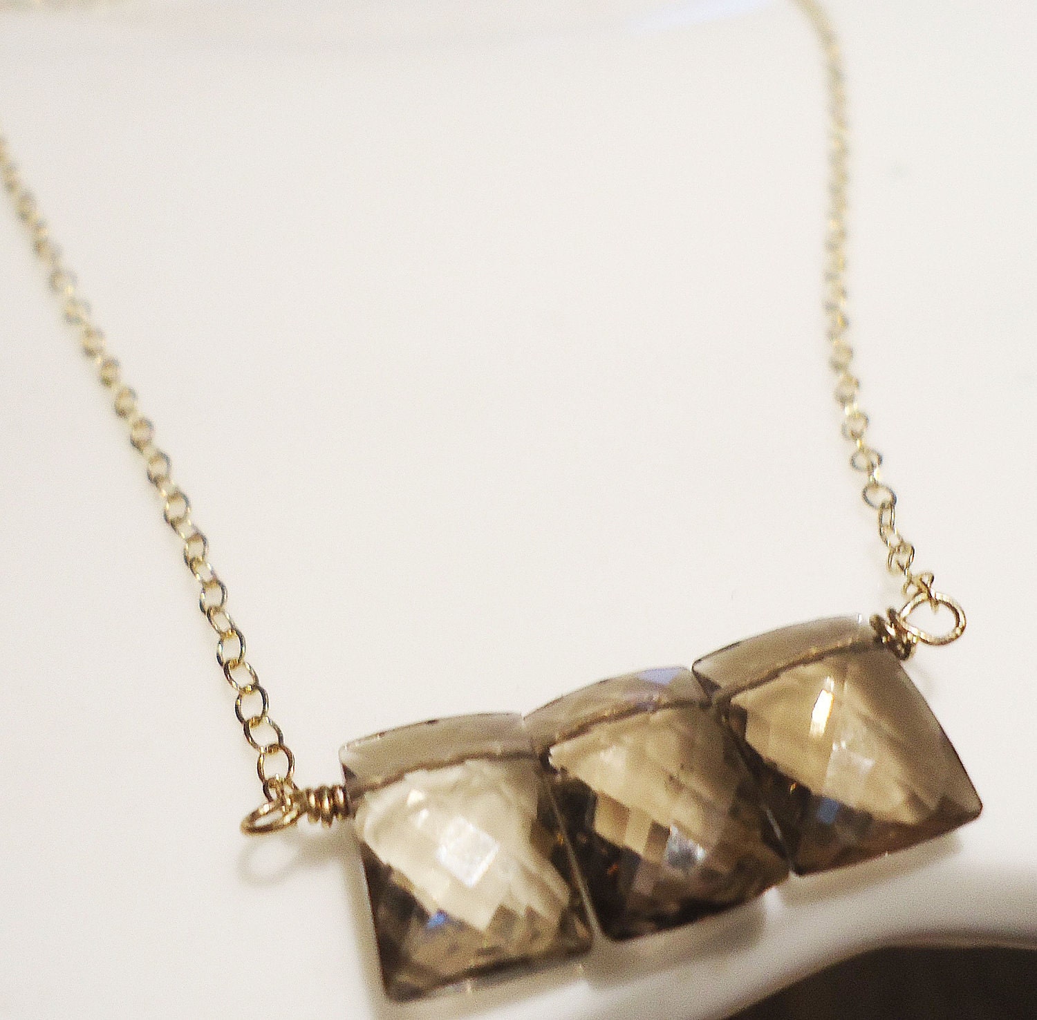 Smoky Quartz Faceted Rectangle Gemstone Sterling Silver Necklace