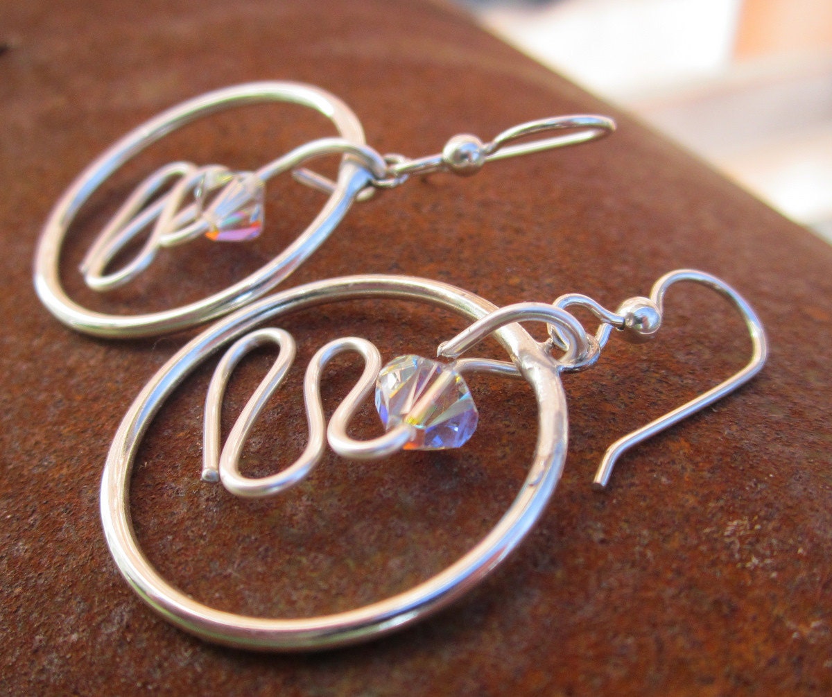 Hoop Earrings with Swarovski Crystal and Wire Accent by Heidi Urbanski