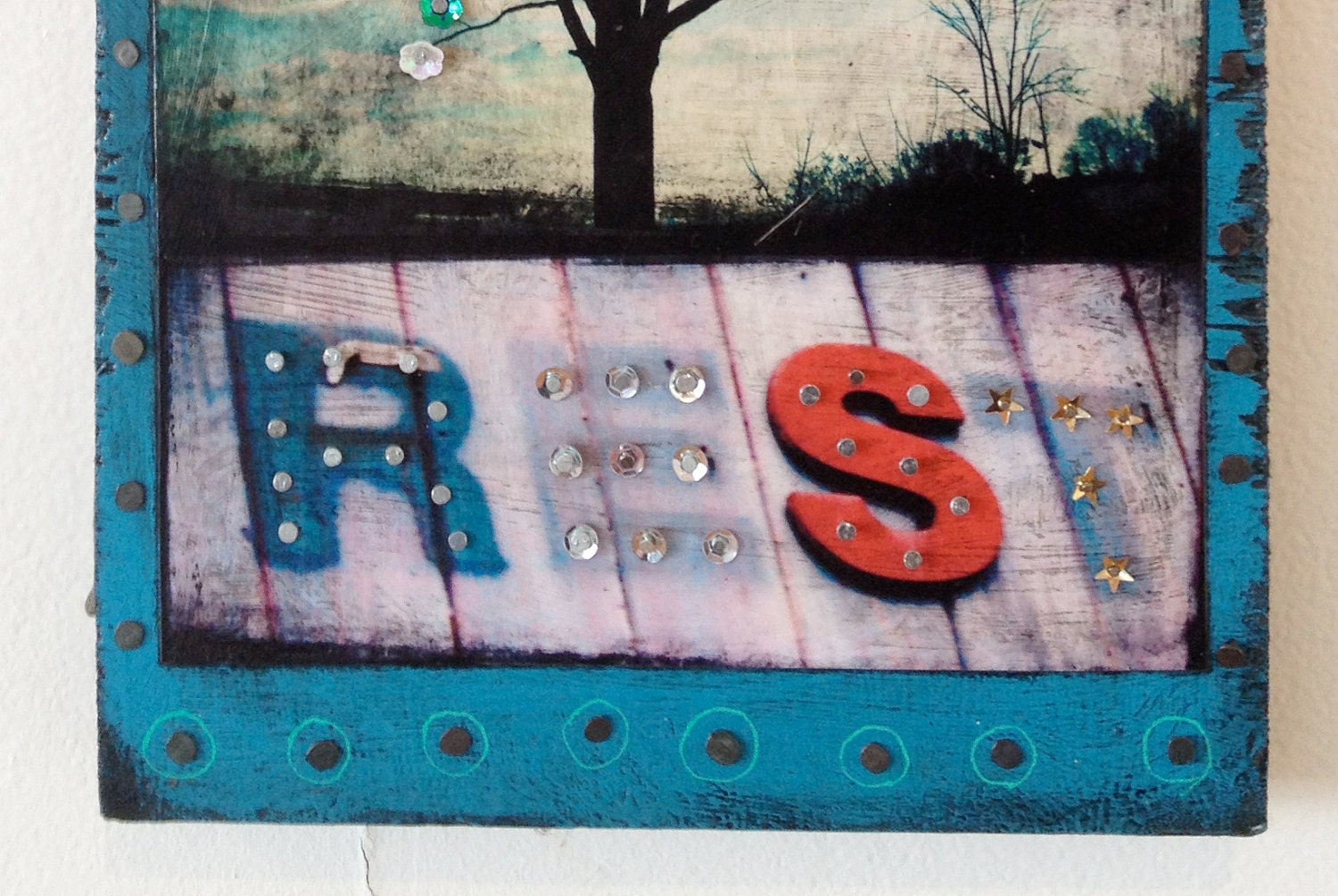 Rest Mixed Media Altered Photo on Reclaimed Wood