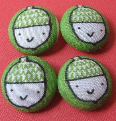 FOUR Fabric Covered Buttons   -    Oh Nuts, Acorns