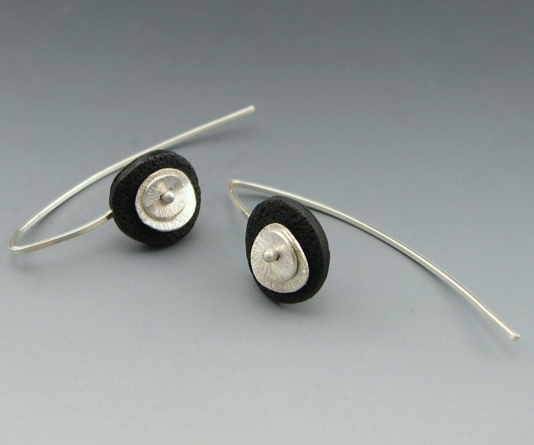Silver Circles - contemporary sterling silver and polymer clay linear earrings