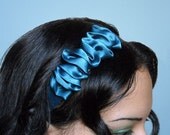Ruffle Headband TEAL BLUE Silk 1 Inch Soft Fabric Hair Wrap