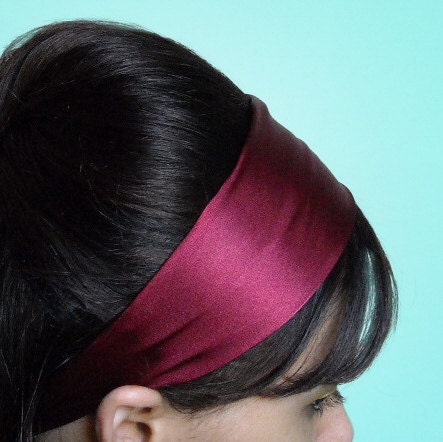 WINE Headband Silk 3 Inch Skinny Soft Fabric Hair Wrap