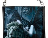New - LARGE print shoulder bag. Strength. Based on a card from our Bohemian Gothic Tarot. With jet black silk