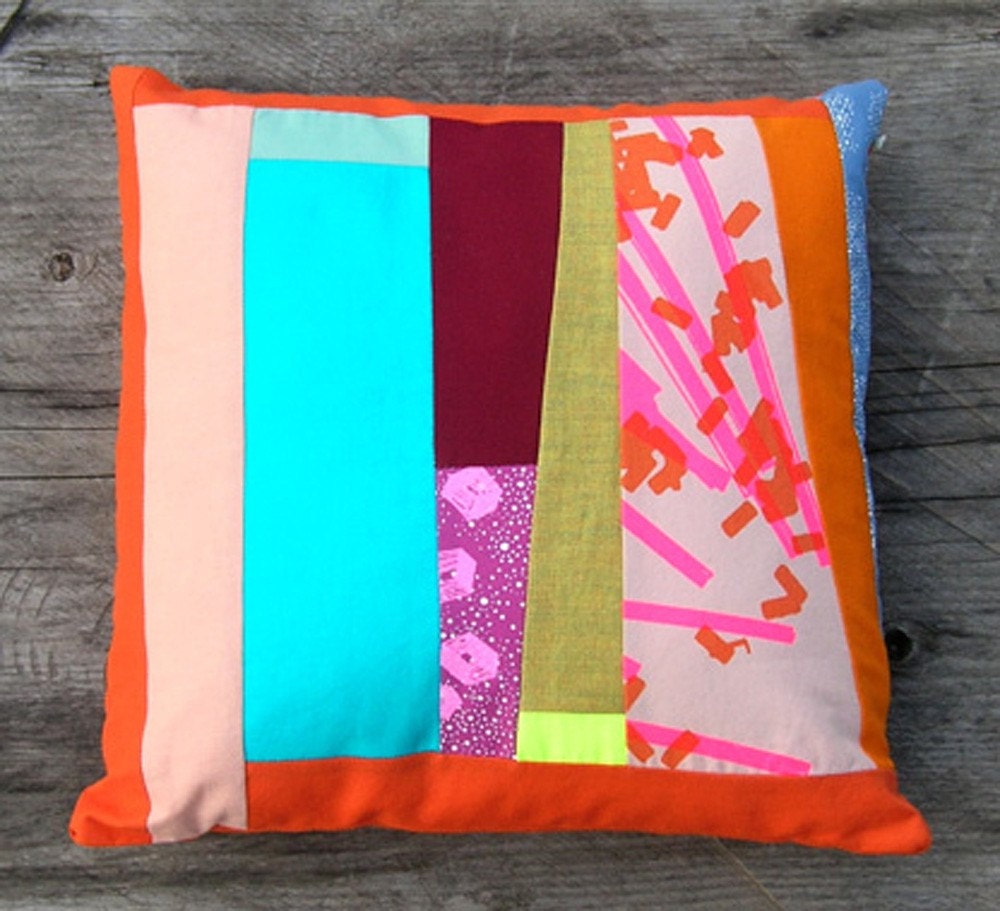 SALE - Patchwork Pillow - Orange Square