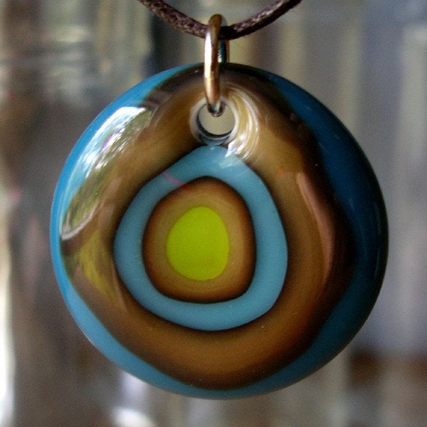 Teal Circles. A fused glass pendant necklace.
