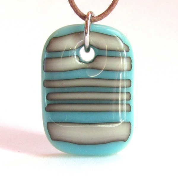 SALE / CLEARANCE : Stripes on Blue.  A fused glass pendant necklace.