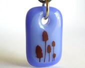 SALE / CLEARANCE : Cattails Pendant. Nature Jewelry. A fused glass necklace in blue.