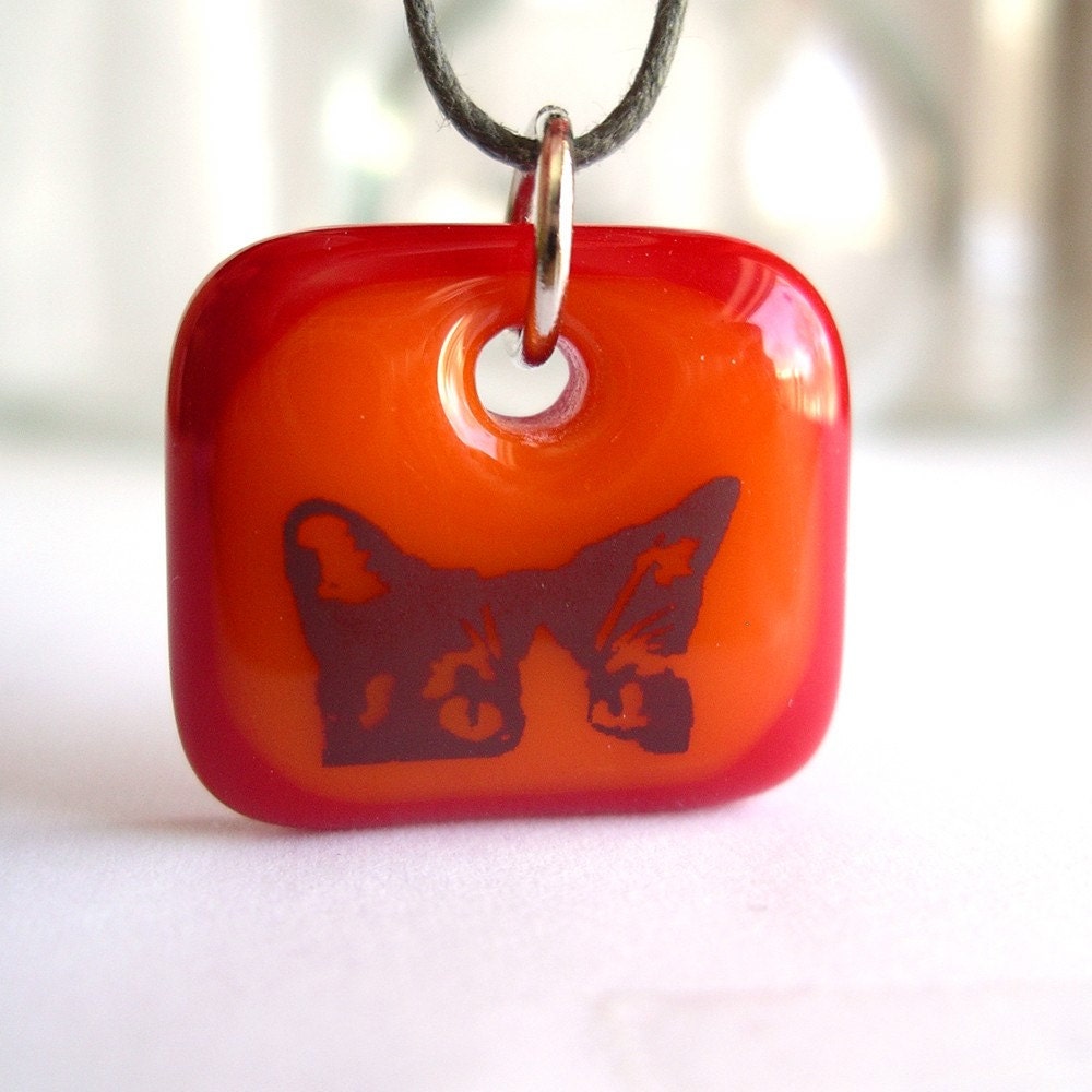 CAT. A fused glass pendant necklace.