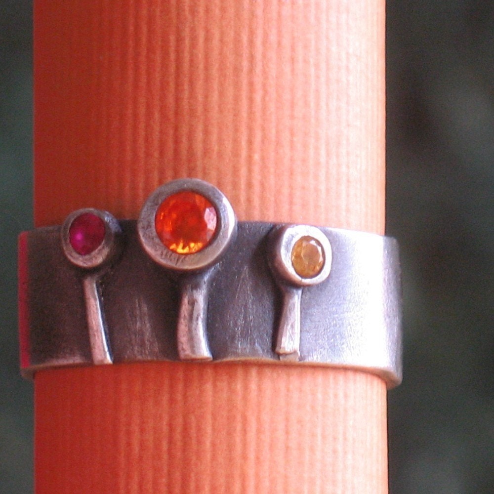 The UPRISING, three stone ring, eco friendly reclaimed silver.  Handcrafted by Chocolate and Steel (small)