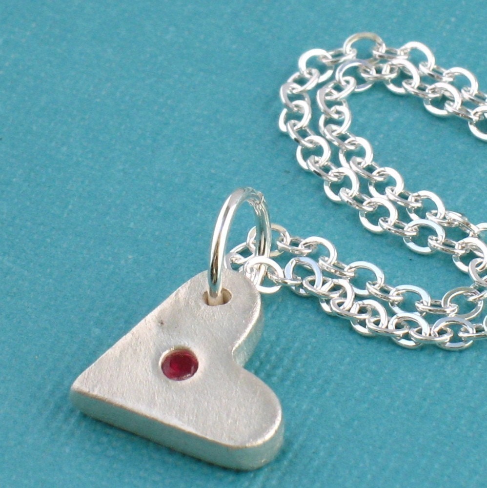 CUSTOMIZED BIRTHSTONE HEART pendant, love is a funny thing, eco-friendly silver necklace. Handcrafted by Chocolate and Steel