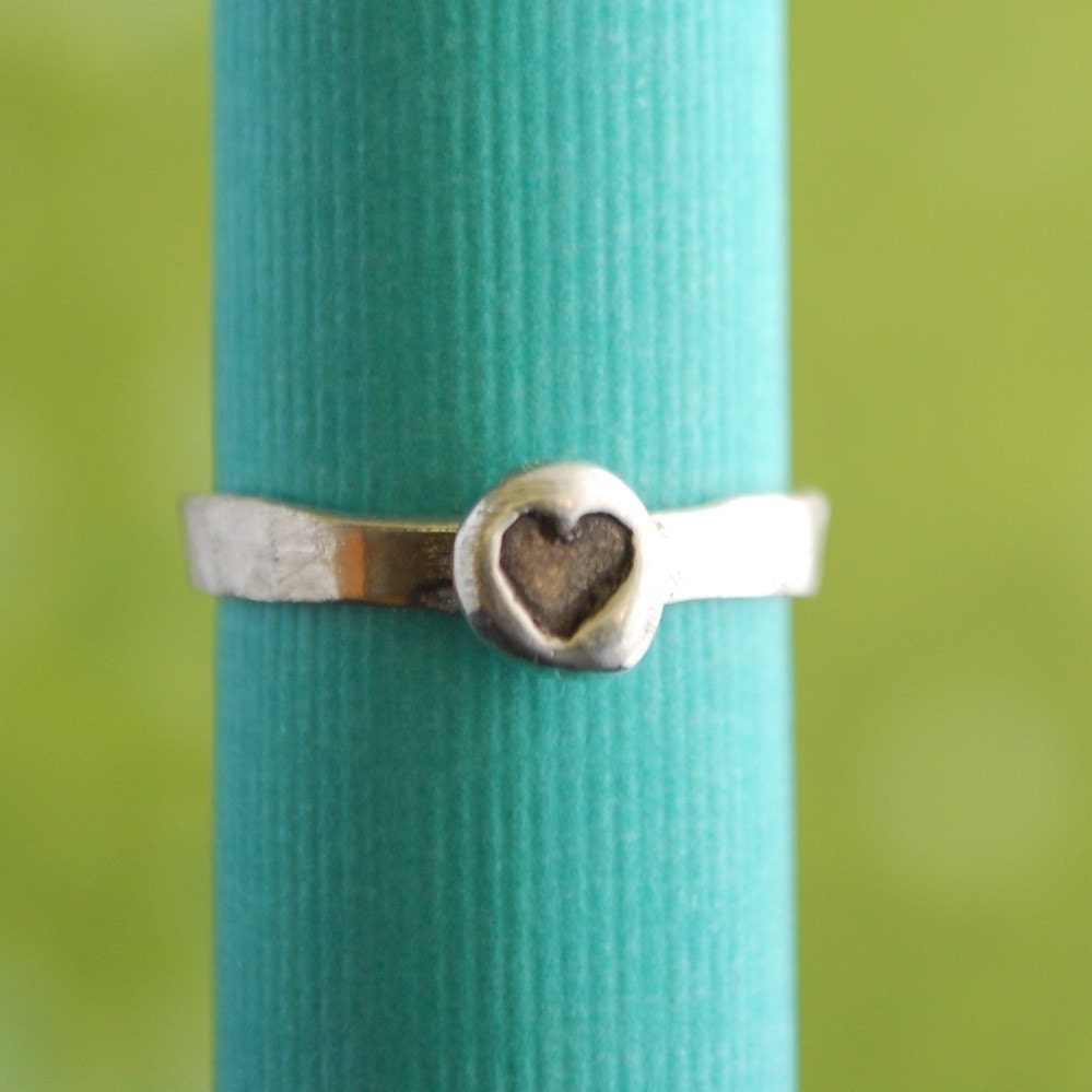 MINI HEART stacking ring, eco-friendly silver.  Handcrafted by Chocolate and Steel.