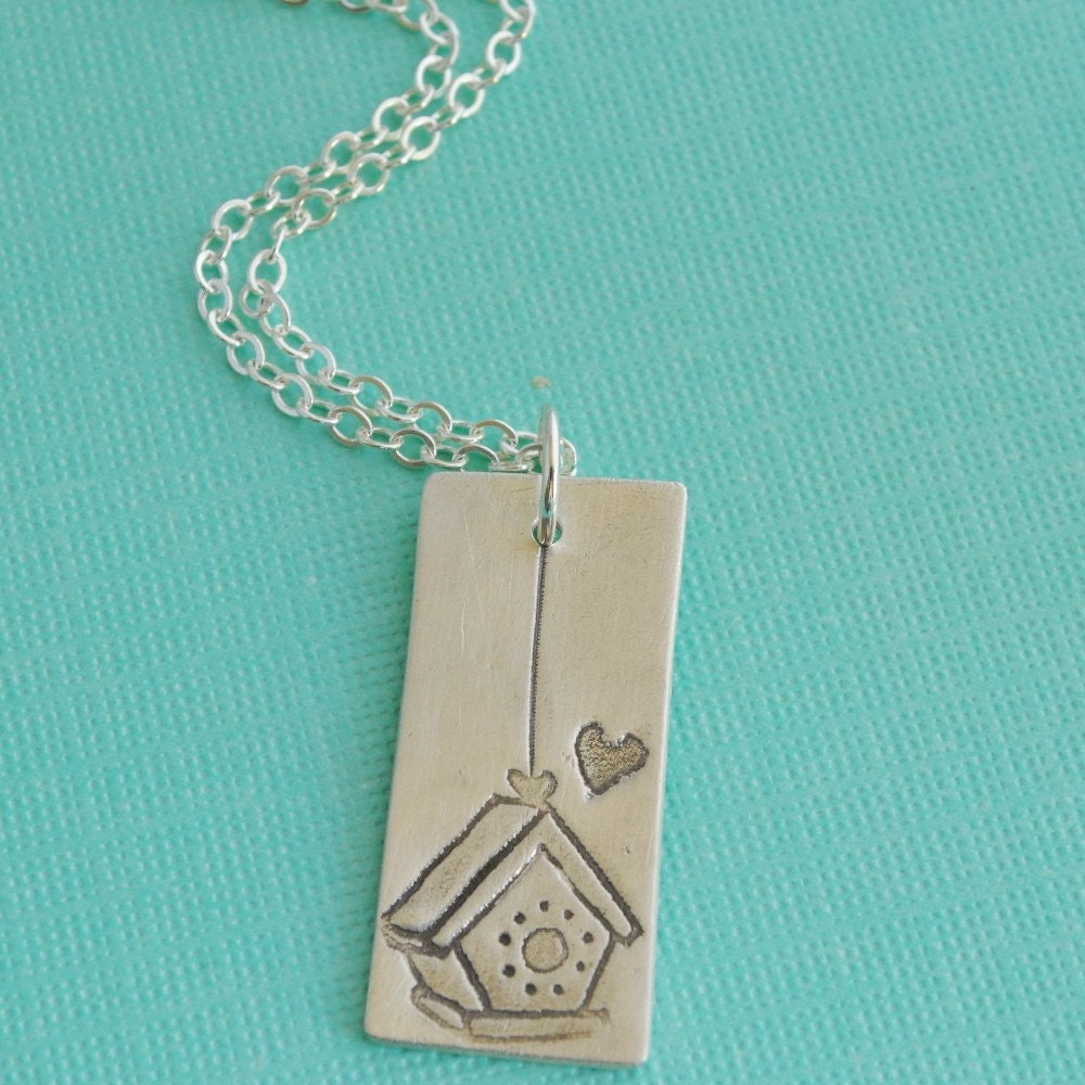 HOME is where the HEART is ... illustration by BOYGIRLPARTY, fine silver necklace