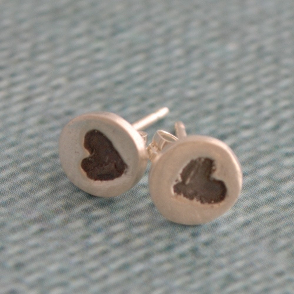 SIMPLY LOVE studs, HEART earrings, eco-friendly silver.  Handcrafted by Chocolate and Steel