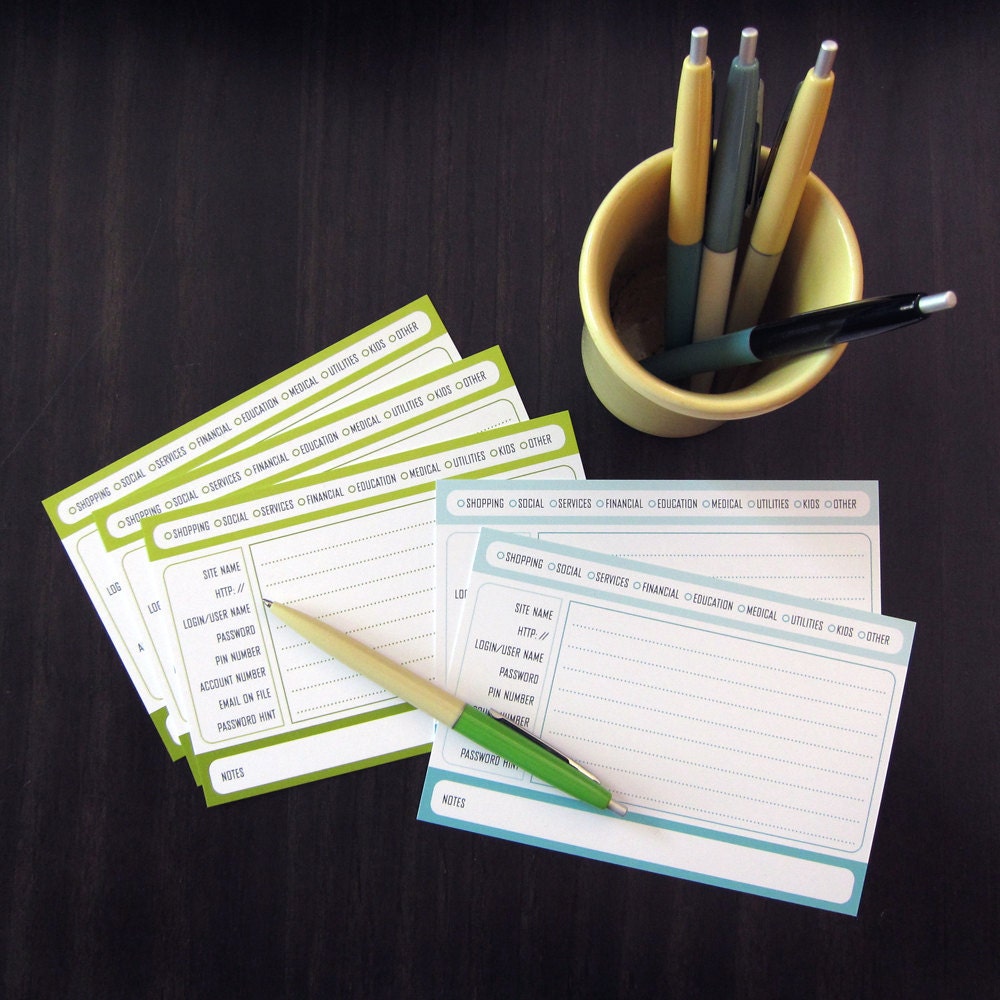 Password Keeper Cards - set of 25