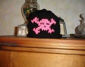One Eyed Pirate - Skull and Crossbones Knit Hat Black and Hot Pink