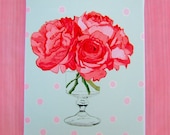 ENGLISH ROSES on AQUA Print on Canvas 8x10